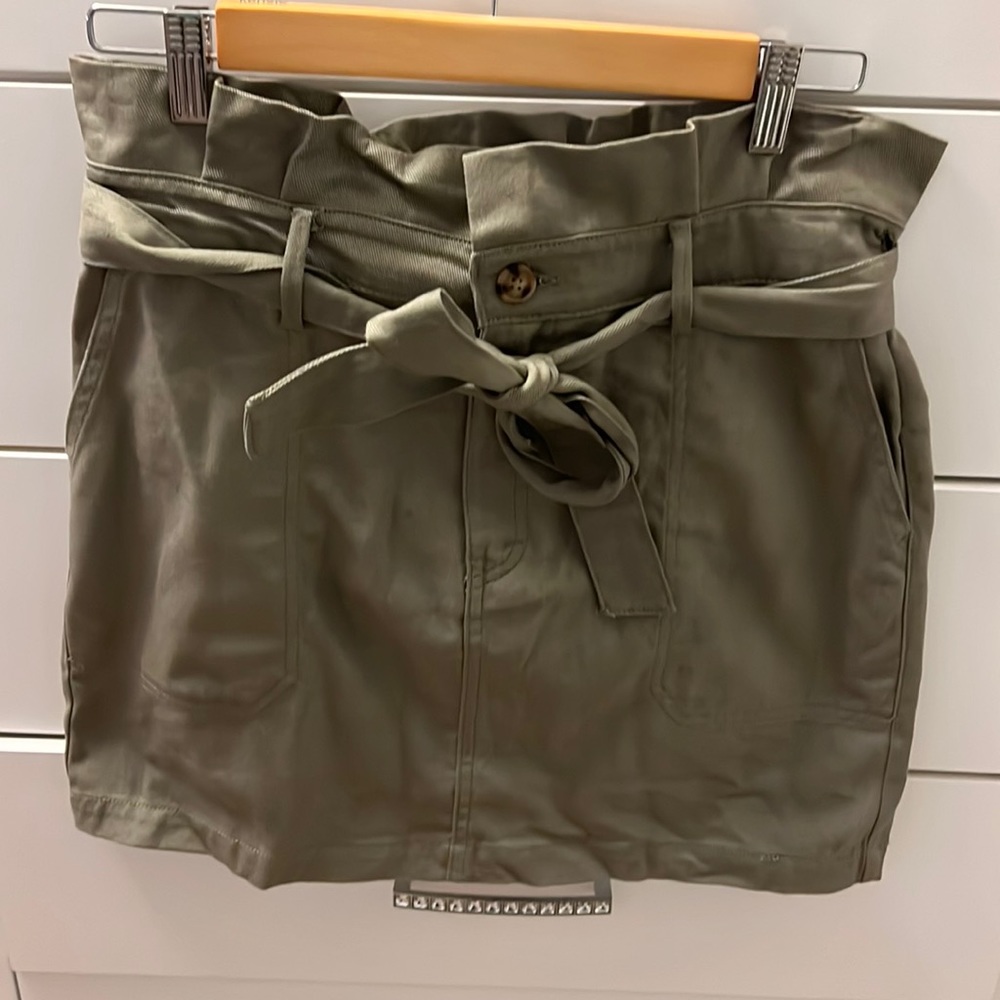 Paper-bag waist canvas skirt